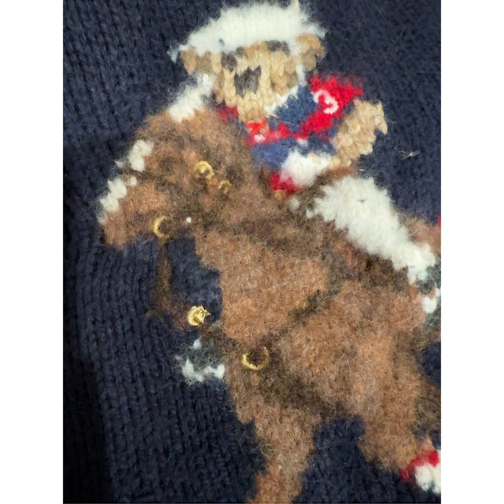 Vintage Ralph Lauren Equestrian Polo Bear Baby Intarsia Wool Blend Sweater Navy - Picture 4 of 7
